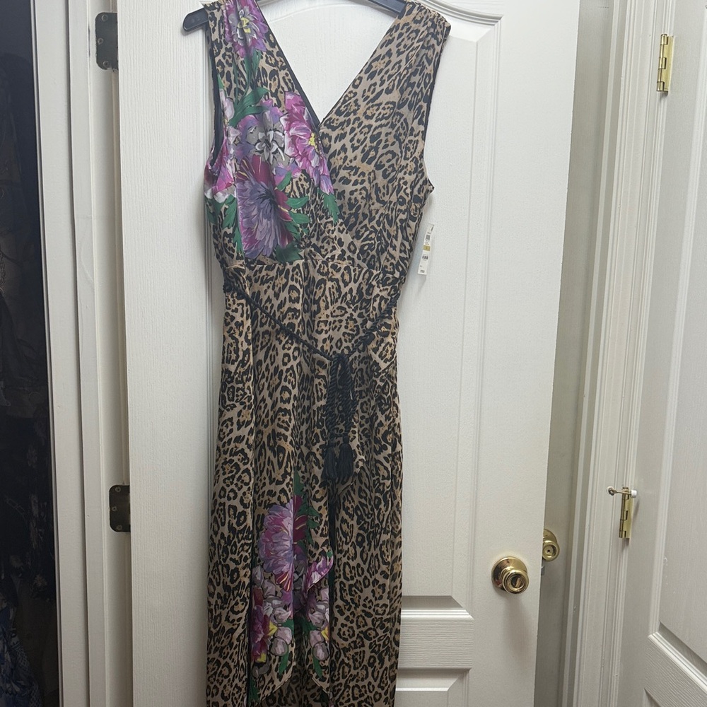 Leopard Print Dress with Purple Floral Accents